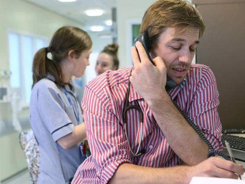 Junior doctor on phone