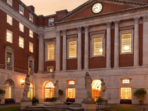 BMA House courtyard at dusk